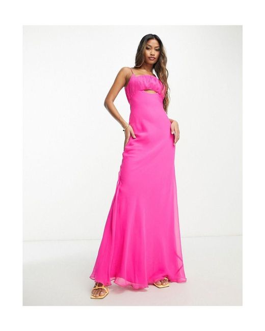 ASOS Pink Ruched Bust Cut Out Bias Maxi Dress