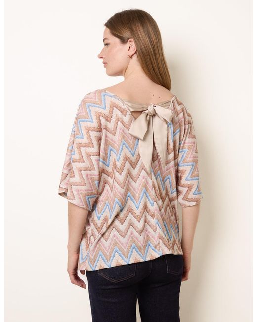 Blue Vanilla Pink Zig Zag Metallic Bow Back Top