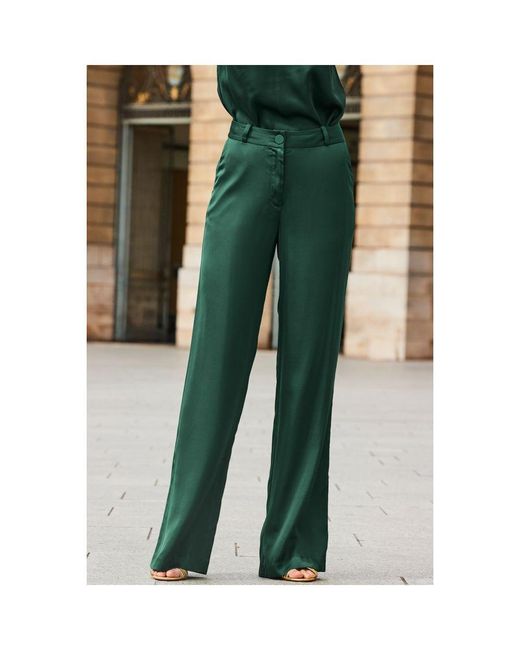 Sosandar Green Emerald Satin Wide Leg Trousers