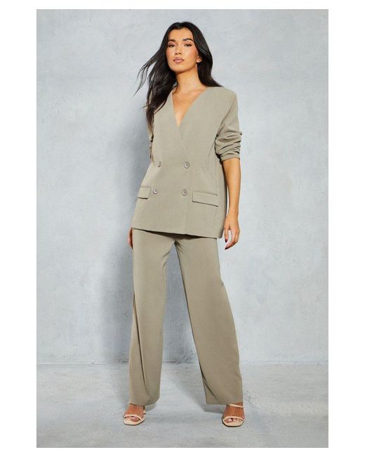 MissPap Natural Tailored Drawstring Waist Straight Leg Trousers