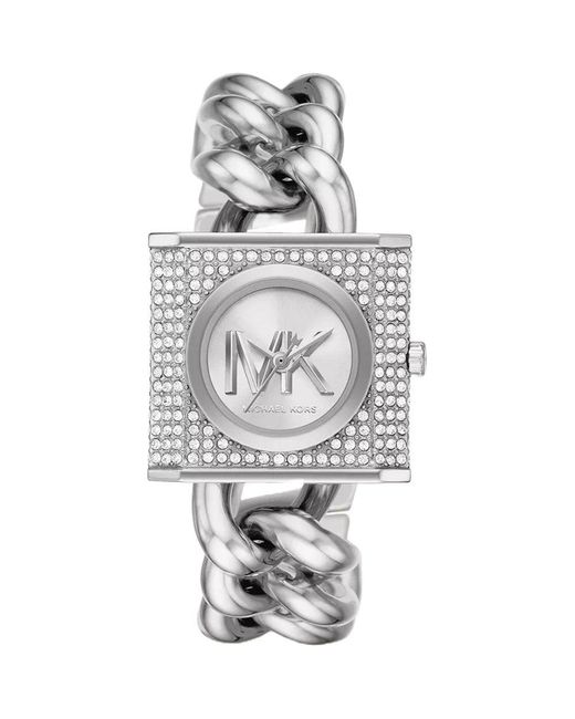 Michael Kors Metallic Mk4718 Chain Lock Stainless Steel Watch Ladies