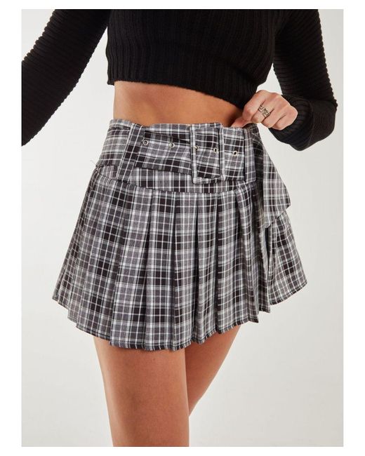Pink Vanilla Black Vanilla Check Pleated Mini Skirt