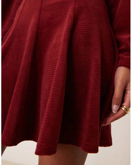 ASOS Red Chunky Cord Flare Hem Keyhole Back Mini Dress