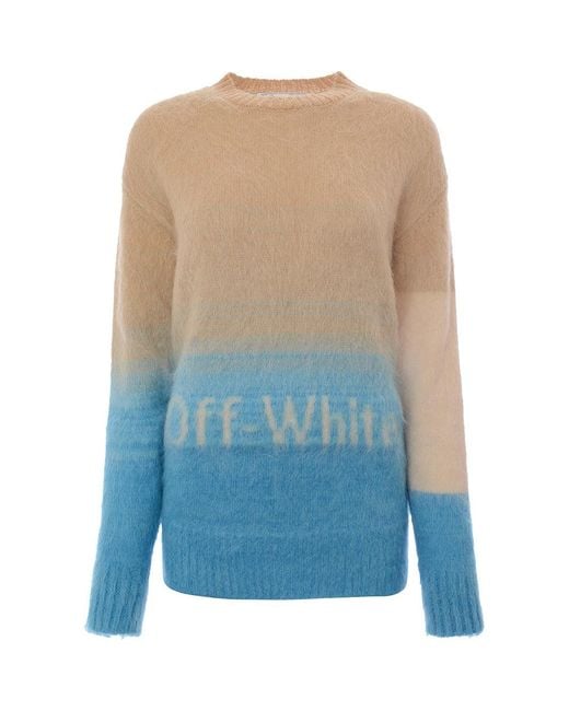 Off-White c/o Virgil Abloh Blue Helvetica Logo Mohair Jumper