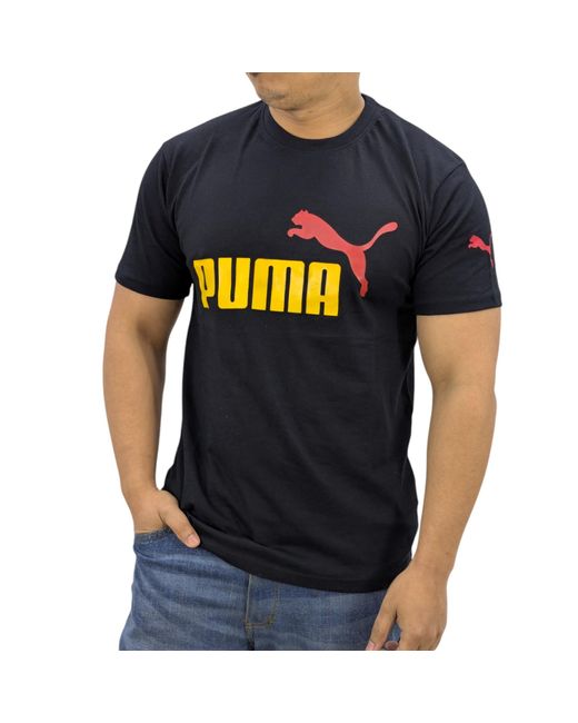 PUMA Black T Shirt Essentials Logo Crew Neck Pullover Short Sleeve Casual Cotton for men