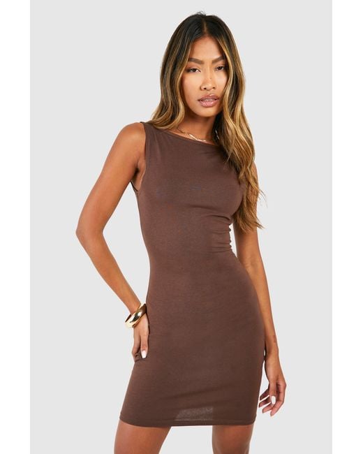 Boohoo Brown Premium Super Soft Racer Open Back Mini Dress