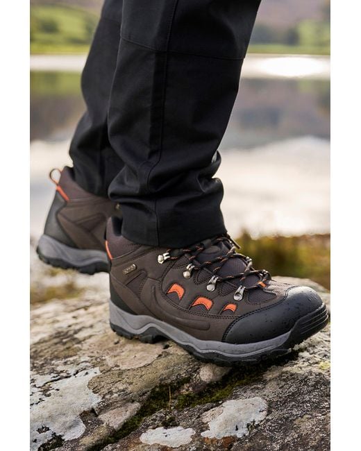 Mountain Warehouse Black 'Adventurer' Isodry Boots Cushioned Footbed Breathable Waterproof Hiking Shoes for men