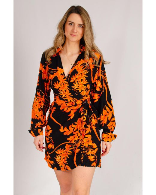 Karen Millen Orange Floral Short Wrap Dress