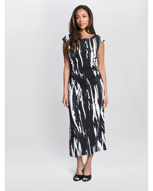Gina Bacconi White Lucia Abstract Print Dress