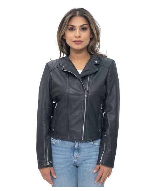 Infinity Leather Blue Biker Jacket-Celaya