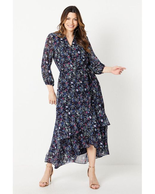 Wallis Blue Printed Tier Seam Shirt Dress