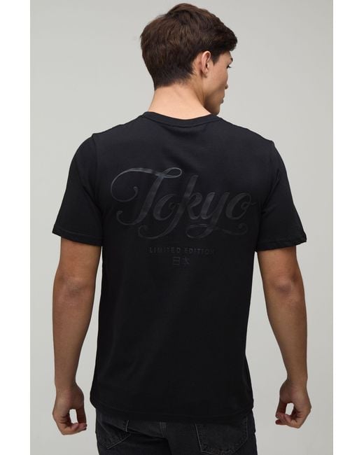 BoohooMAN Black Regular Tonal Rubber Print T-Shirt Cotton for men