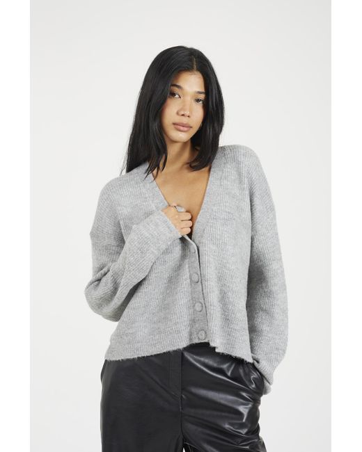 Brave Soul Gray Button Through Soft Knit Cardigan