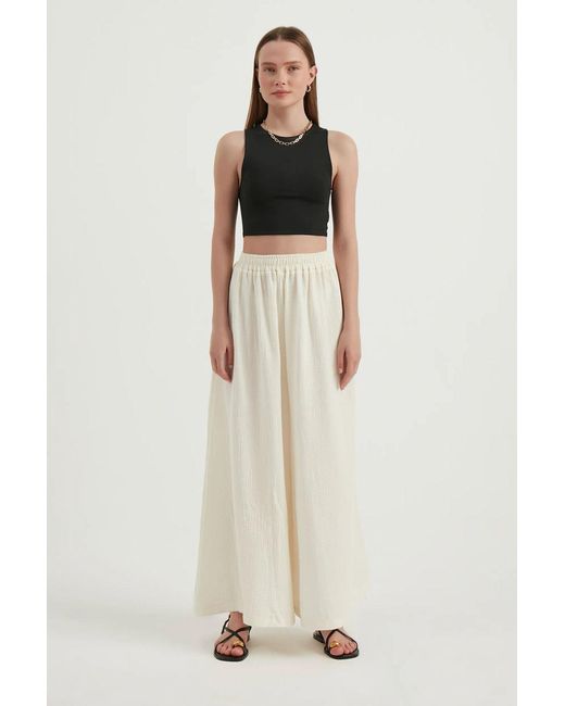 Hiccup Natural Linen High Waist Elastic Super Wide Leg Trousers
