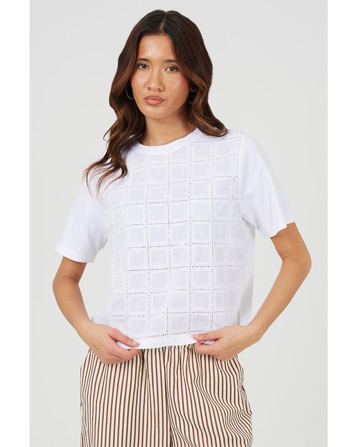 Brave Soul White Cotton Crew Neck T-Shirt With Embroidered Detail