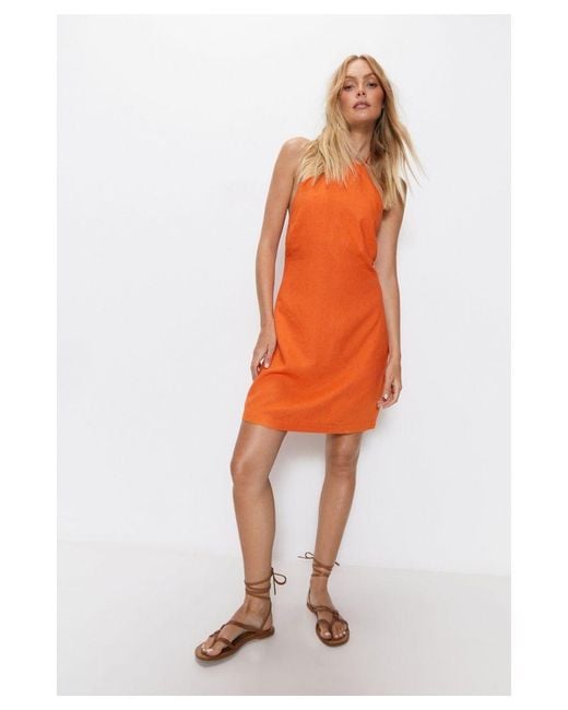 Warehouse Orange Linen Halter Neck Mini Dress