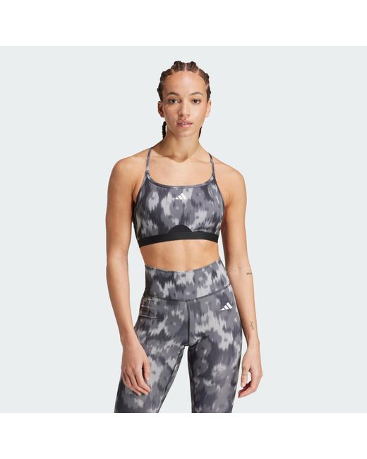 Adidas Gray Aeroreact Training Essentials Light-Support Allover Print Bra