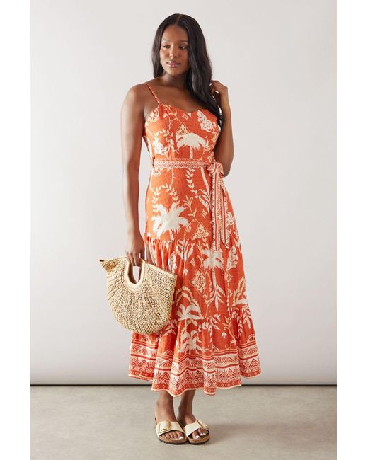 Wallis Orange Printed Strappy Maxi Dress