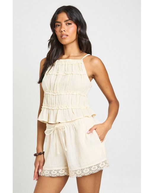 Boohoo White Cheesecloth Frill Detail Shirred Cami Top