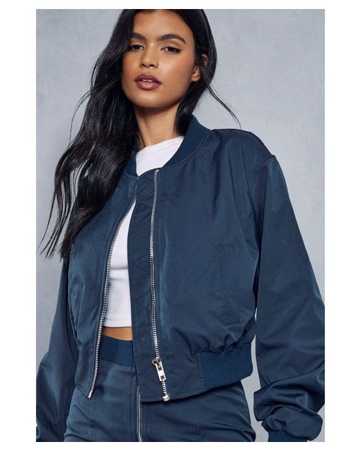 MissPap Blue Oversized Woven Cropped Bomber
