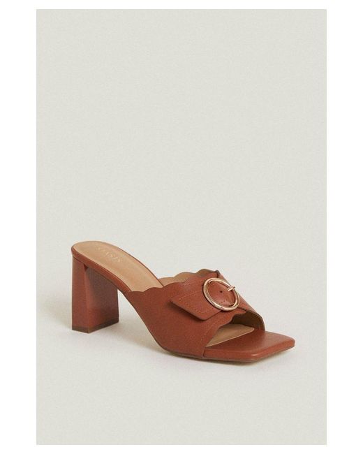 Oasis Natural Scallop Detail Heeled Mules Pu