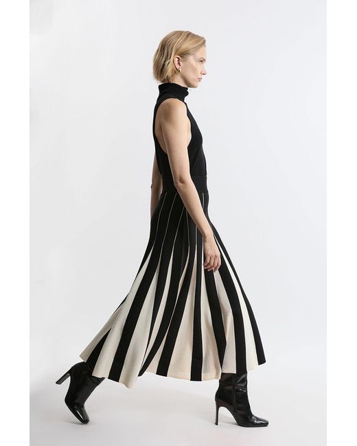 Karen Millen Black Pointelle Knit Colour Blocked Pleated Skirt
