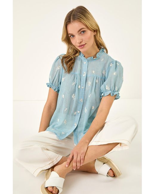 D.u.s.k Blue Floral Embroidered Shirt
