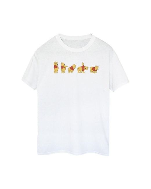 Disney White Ladies Winnie The Pooh Stretching Cotton Boyfriend T-Shirt