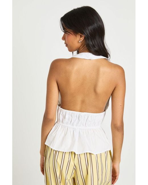 Boohoo White Tie Front Halter Top