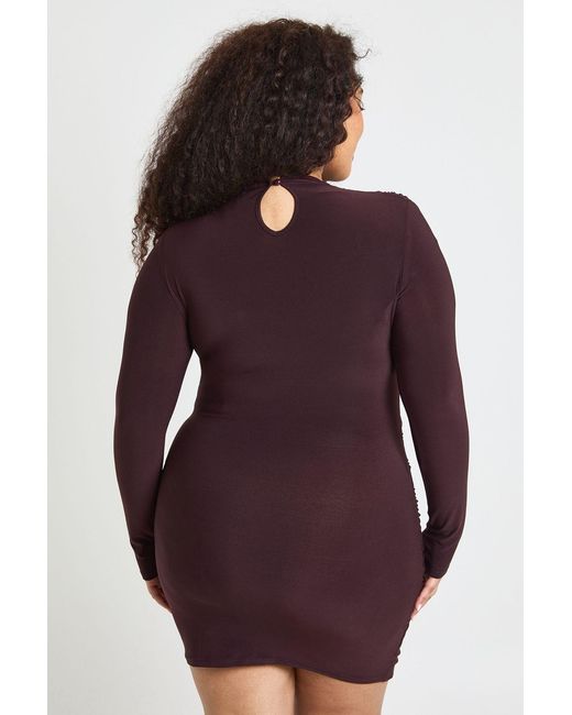 Boohoo Purple Plus High Neck Wrap Trim Detail Mini Dress