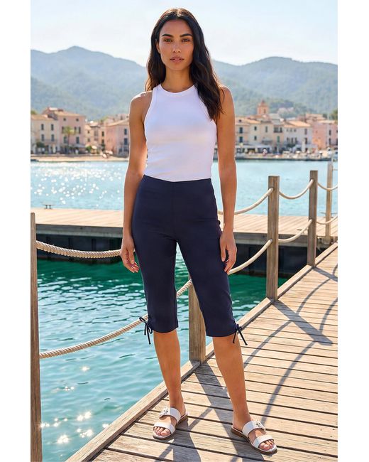 Roman Blue Tie Side Stretch Cropped Trousers