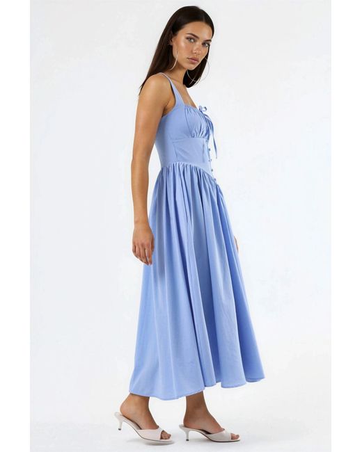Busem Blue Midi Dress With Square Collar And Button Detail
