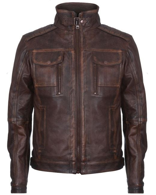 Infinity Leather Brown Biker Distressed Motorcycle Jacket for men