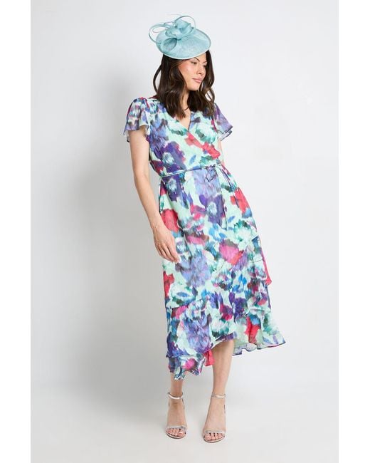 Wallis Blue Floral Burn Out Ruffle Midi Dress