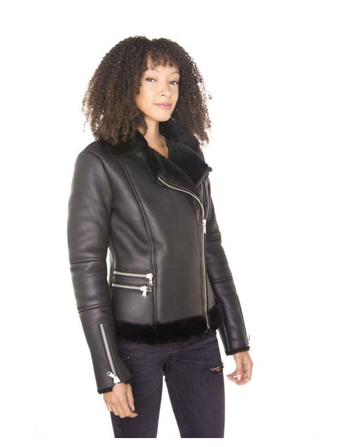 Infinity Leather Black Shearling Sheepskin Aviator Jacket-Kiev