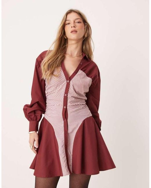 ASOS Red Ruched Panel Mini Shirt Dress