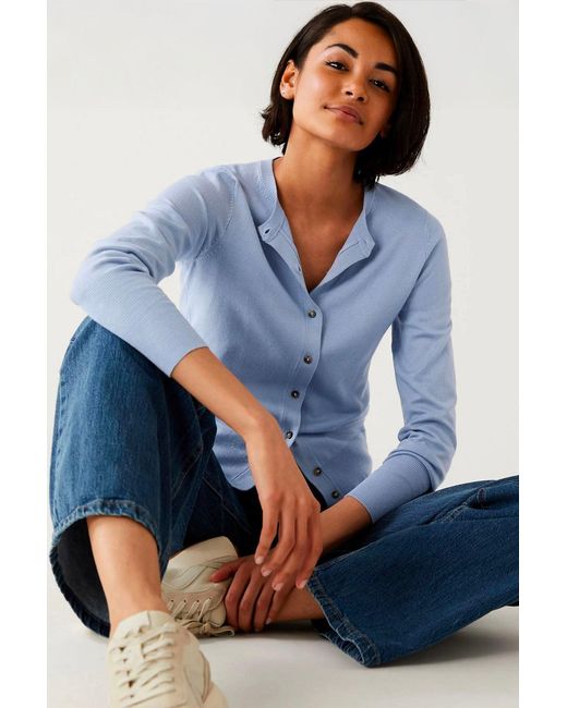 Secret Label Blue Round Neck Button Down Cardigan