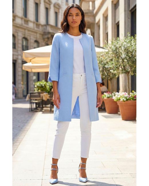 Roman Blue 3/4 Sleeve Textured Longline Smart Jacket