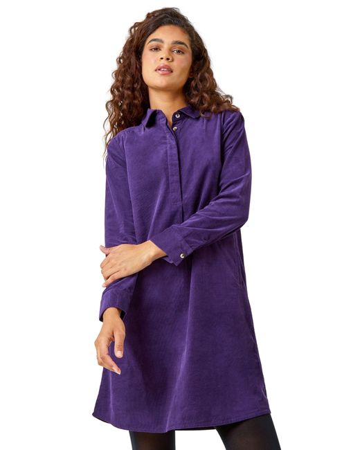 Roman Purple Corduroy Tunic Shirt Dress
