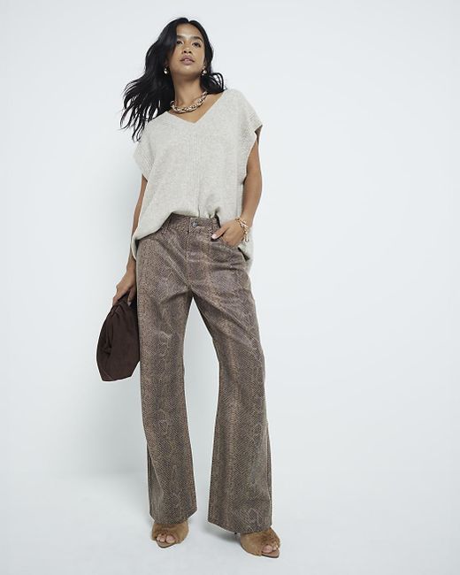 River Island White Petite Snakeskin Relaxed Straight Leg Jeans