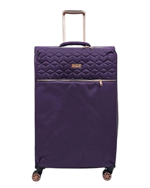 Infinity Leather Purple Cabin Suitcases 4 Wheel Luggage Travel Lightweight Bags