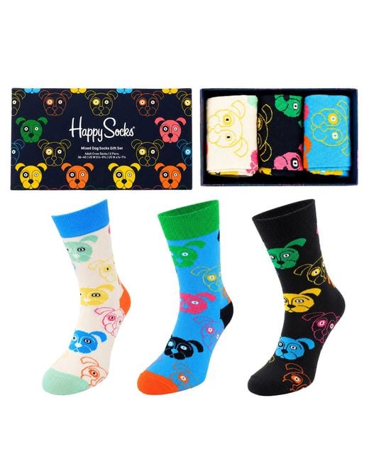 Happy Socks Blue 3-Pack Mixed Dog Gift Set Cotton for men