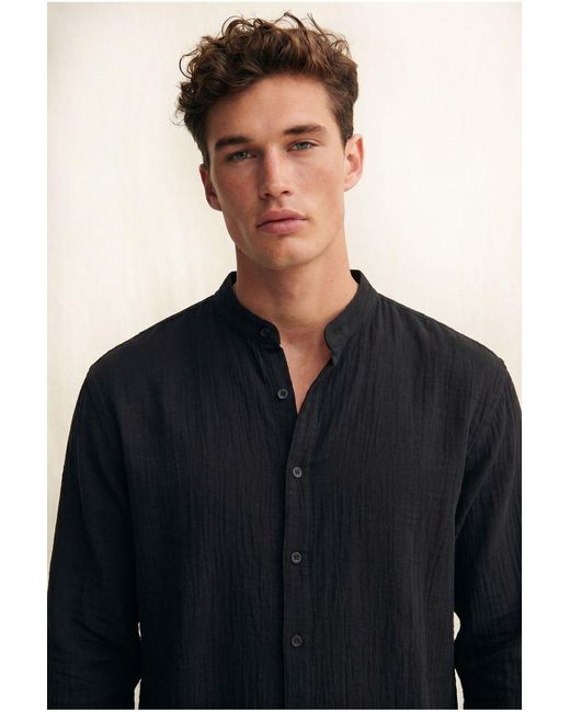 Bianco Lucci Black Oversized Mandarin Collar Shirt