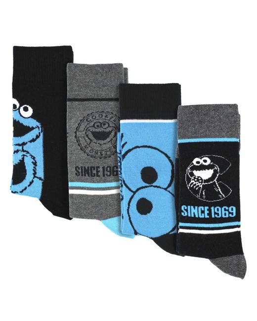 Cookie Monster Blue 4 Pairs Cotton Novelty Socks for men