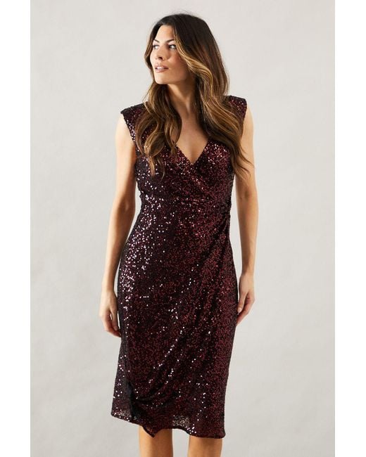 Wallis Red Occasion Sequin Twist Sleeveless Pencil Dress