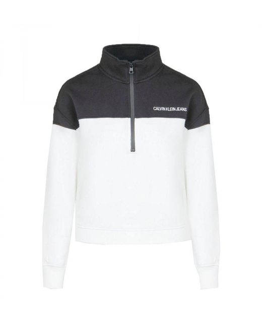 Calvin Klein 's Back Logo Blocking 1/2 Zip Sweatshirt In Black-white