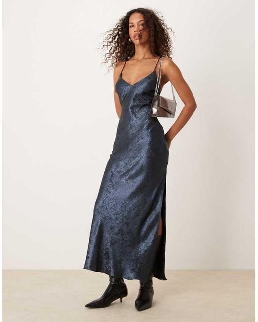 Miss Selfridge Blue Metallic Strappy Maxi Dress