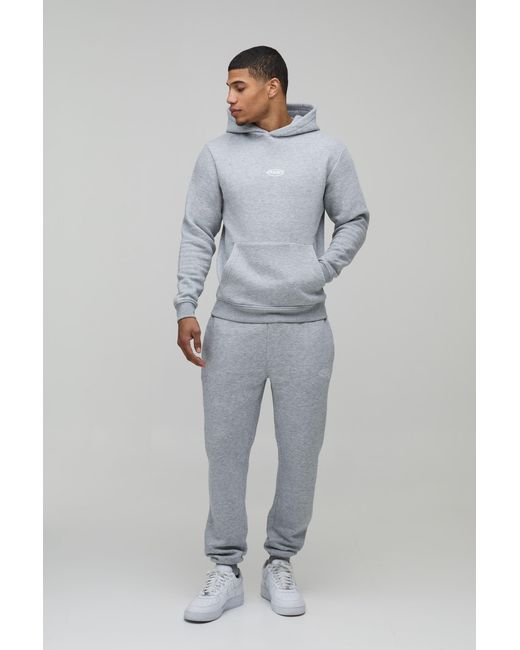 BoohooMAN Gray Slim Fit Sport Hooded Tracksuit for men