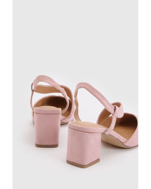 Wallis Pink Wide Fit Eve Asymmetric Strap Block Heel Pointed Comfort Sock Court Shoes