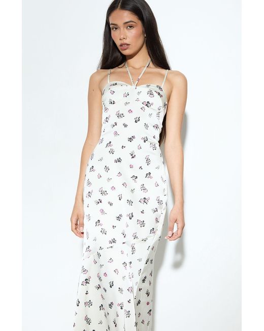 MissPap White Premium Tie Neck Satin Occasion Maxi Dress
